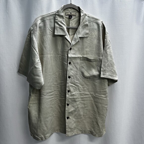 Tommy Bahama Mens Ivory 100% Silk Classic Palm Tree Camp Shirt Jacquard XL - Picture 2 of 11